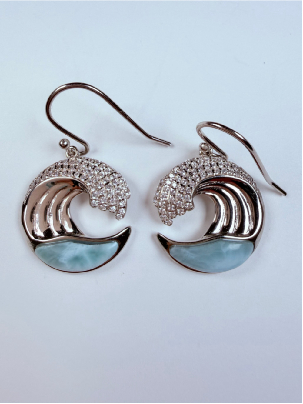 Larimar Pave Cubic Zirconia Wave Hoop 925 Alamea Sterling Silver Earrings
